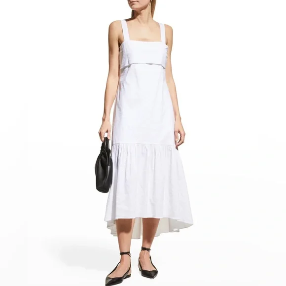 NWT THEORY Ventura Tie Back Stripe Cotton Midi Dress in white - Picture 8 of 9